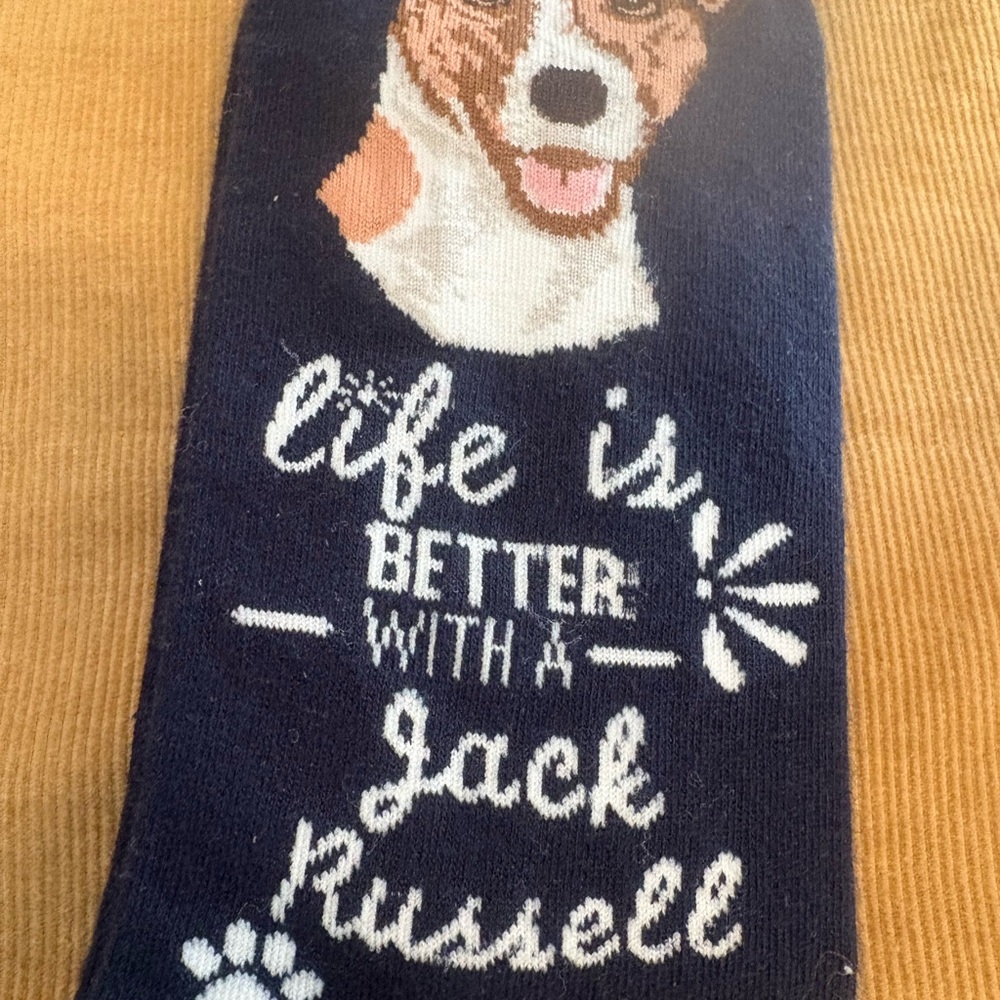 NWT Life Is Better Socks - Jack Russell Dog Print (Navy) - Picture 4 of 6